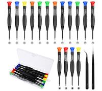 ASTER Magnetic Small Screwdriver Kit, 18Pcs Mini Screwdriver Set with Slotted Phillips Torx Star Screwdrivers and Tweezers for Watch, Glasses, Phone, Laptop
