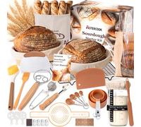 Astercook Sourdough Starter Kit with Round & Oval Banneton Bread Proofing Basket, Bread Sling, Starter Jar, Dough Whisk, Scrapers, Stencils, Cooling Rack & Bag Complete Sourdough Bread Baking Supplies