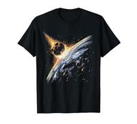 Asteroid Meteorite Impact Earth Space Comet Meteors Sci-Fi T-Shirt, Men, Black, Large
