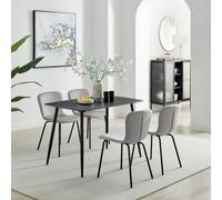 Asti Grey Marble Ceramic Top Dining Table & 4 Black Asti Chairs FurnitureboxUK Grey 4 Person