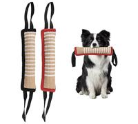 ASTIMESA 2 Packs Jute Interactive Dog Pull Plaything with 2 Strong Handles, Bite Pillow, Tear Resistant Tug Playthings for Dogs Training Tug-of-War Aggressive Chewers Pet (Black, Red)