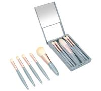 ASTIMESA 5 Pcs Travel Size Face Makeup Brushes Set with Case & Mirror, Portable Mini Make Up Brushes Kit, Complete Function Cosmetic Brushes for Nose Contour Eyeshadow Powder Detail Smudge (Blue)