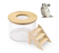 ASTIMESA Plastic Hamster Sand Bath Container with Ladder, Clear Hamster Litter Box Tub Wood Cover for Chinchilla Pet Gerbil Guinea Pig Digging Small Animal House Pentagon