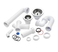 Astini 1.5 Bowl Waste & 2-Bowl Plumbing Kit (No Overflow) - Stainless Steel Basket Strainers