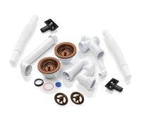 Astini 2-Bowl Basket Strainer Waste Kit - 2 X 90mm Stainless Strainers, Stem Ball Plugs, 3 Appliance Connectors, Bsp