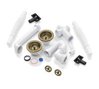 Astini 2-Bowl Waste & Plumbing Kit - 2X 90mm Stainless Basket Strainers