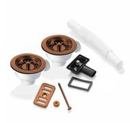 Astini 2 X 90mm Basket Strainer Waste & Overflow Kit, Polished/brushed, Adjustable 200-400mm, Fits Ceramic Granite Stainless