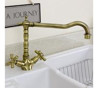 Astini 25411 Traditional Twin-Handle Kitchen Mixer Tap, Brass Swivel Spout, 1 Tap Hole, Polished/brushed/bronze, 15-Year Guarantee
