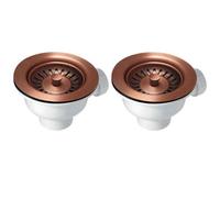 Astini 2X 90mm Antique Copper Basket Strainer Waste Pair - Fits Rak & Rangemaster Ceramic Sinks