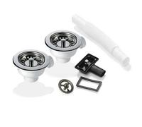 Astini 2X 90mm Basket Strainer Waste And Overflow Kit - Pair For 2-Bowl Sinks