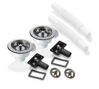 Astini 2X 90mm Basket Strainer Waste And Overflow Set, 1 1/2 Inch Bsp, Fits 1.5/2 Bowl Sinks
