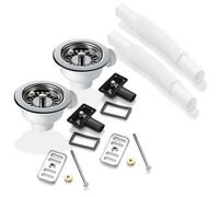Astini 2X 90mm Basket Strainer Waste And Square Overflow Set, Brass/plastic/steel, Fits 90mm Openings, 55mm Bolt, Adjustable Pipe