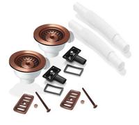 Astini 2X 90mm Basket Strainer Waste And Square Overflow Set, Brass/steel, 55mm Bolt, Adjustable Pipe