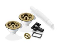 Astini 2X 90mm Basket Strainer Waste Kits With Overflow, Polished, 1 1/2 Inch Outlet