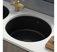 Astini 460 mm Round Ceramic Kitchen Sink, 1 Bowl, Matt Black, Inset/undermount, Waste & Overflow, 10-Year Guarantee