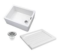 Astini Belfast 100 1.0 Bowl White Ceramic Kitchen Sink, Drainer & Strainer Waste-Chrome