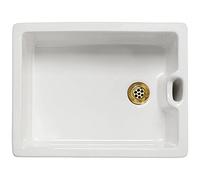 Astini Belfast 100 1.0 Bowl White Ceramic Kitchen Sink with Plug Waste-Gold