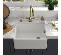 Astini Belfast 100 Traditional 1-Bowl White Ceramic Inset Kitchen Sink - 595X455mm With 65mm Strainer Waste