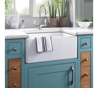 Astini Belfast 100 White Ceramic 1-Bowl Sink With Drainer & 65mm Strainer, Gloss Sit-On (600mm Cabinet)