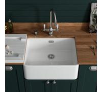 Astini Belfast 600 1.0 Bowl White Ceramic Butler Kitchen Sink & Chrome Waste