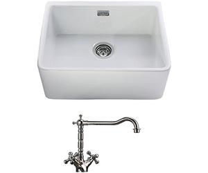 Astini Belfast 600 1.0 Bowl White Ceramic Kitchen Sink, Waste & Traditional 25411CH Tap