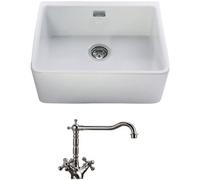 Astini Belfast 600 1-Bowl White Ceramic Kitchen Sink With Traditional Chrome Mixer Tap