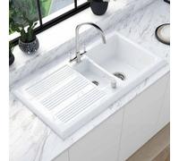 Astini Canterbury 150 1.5 Bowl Gloss White Ceramic Kitchen Sink & Chrome Waste