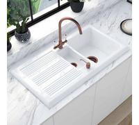 Astini Canterbury 150 1.5 Bowl Gloss White Ceramic Kitchen Sink & Copper Waste