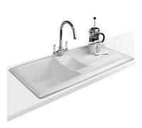 Astini Canterbury 150 1.5 Bowl Gloss White Ceramic Kitchen Sink, Waste & Colonial Tap 7018/CP/WL