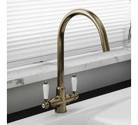 Astini Colonial Antique Bronze & White Ceramic Handle Twin Lever Kitchen Mixer Tap