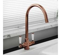Astini Colonial Antique Copper & White Ceramic Handle Twin Lever Kitchen Mixer Tap