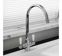 Astini Colonial Chrome & Double White Ceramic Handle Kitchen Sink Mixer Tap