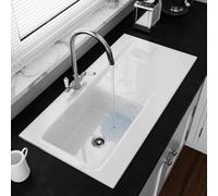 Astini Desire 100 1.0 Bowl Gloss White Fire Clay Ceramic Kitchen Sink, Inset Reversible, Waste Supplied