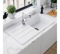 Astini Elmo 100L 1.0-Bowl Reversible Granite Composite Kitchen Sink - 1000 X 500 mm, White Matt, Inset With 90 mm Waste Kit