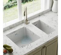 Astini Hampton 150 1.5 Bowl White Ceramic Undermount Kitchen Sink & Chrome Waste