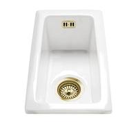 Astini Hampton 50 0.5 Bowl White Ceramic Undermount Kitchen Sink & Gold Waste