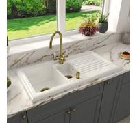 Astini Lago 150 1.5-Bowl Fireclay Ceramic Inset Kitchen Sink, Includes Waste & Overflow, 10-Year Guarantee