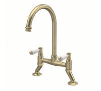 Astini Provencale Brushed Brass Twin Lever Kitchen Sink Bridge Mixer Tap