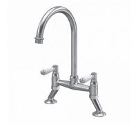Astini Provencale Brushed Nickel Twin Lever Kitchen Sink Bridge Mixer Tap