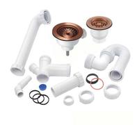 Astini Rak Rangemaster 1.5 Bowl Stainless Steel Basket Strainer Waste & 2-Bowl Plumbing Kit No Overflow