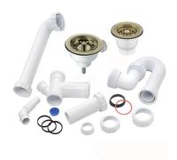 Astini Rak Rangemaster 1.5 Bowl Waste & Plumbing Kit, 90/65mm Stainless Basket Strainers, No Overflow, Bsp Fittings