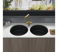 Astini Round 460mm 2-Bowl Matt Ceramic Kitchen Sink (Inset/undermount) - Pair With Waste & Overflow