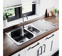Astini Velia 1.5 Bowl Brushed Stainless Steel Kitchen Sink & Saturn B6008BS TapF