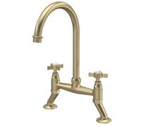 Astini Victoria Brushed Brass Twin Crosshead Kitchen Sink Bridge Mixer Tap
