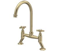 Astini Victoria Brushed Brass Twin Crosshead Kitchen Sink Bridge Mixer Tap