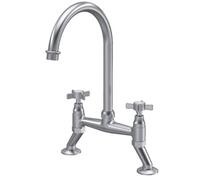 Astini Victoria Brushed Nickel Twin Crosshead Kitchen Sink Bridge Mixer Tap