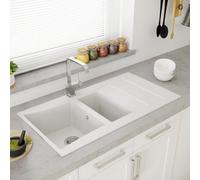 Astini Xeron 1.5-Bowl Reversible Smc Synthetic Inset Kitchen Sink, White Matte, Includes Waste & Brass Tap (5-Year Guarantee)