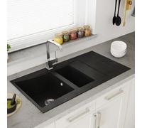 Astini Xeron 1.5 Bowl Reversible Smc Synthetic Inset Kitchen Sink With Waste & Tap, Matt Black
