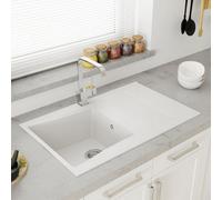 Astini Xeron 1-Bowl Smc Synthetic Reversible Kitchen Sink With Polished Brass Tap & 90mm Waste, Matt White