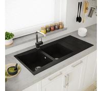 Astini Xeron 2.0 2-Bowl Reversible Smc Synthetic Inset Kitchen Sink With Tap & Waste, Black Matt